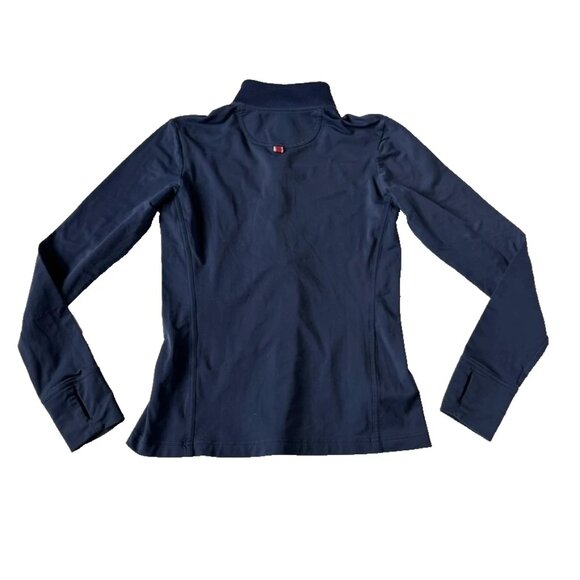 Tracksmith Womens M Half 1/2 Zip Pullover Navy Blue Rabbit Logo Thumb Holes - Picture 2 of 6